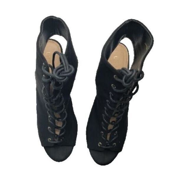 Liliana Black Women 10‎ Tie Up Suede Sandals Open Toe & Heel Dress Casual Shoes - Picture 1 of 7